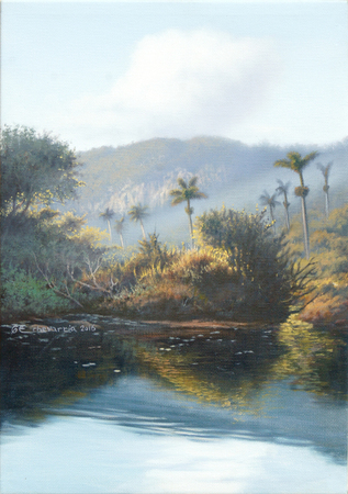 GIOSVANY ECHEVARR�A <br>
A Sunlit Day <br>
(<I>Un D�a Soleado</I>), 2016<br>
oil on canvas<br>
13 � x 9 � inches<br>
