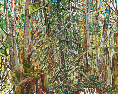 LILIAN GARCÍA-ROIG<br>
Stained Glass Woods<br>
(<I>Bosques de Vitral</I> ), 2007<br>
oil on canvas<br>
48 x 60 inches<br><br>
<I>Provenance:</I><br>
Exhibited in <I>Encounters: Lilian García-Roig</I>,<br> October-November 2008,
Huntsville Museum of Art,<br> Huntsville, Alabama, and illustrated in the<br>
corresponding exhibition catalog, front cover.<br><br>
Illustrated in IMPORTANT CUBAN ARTWORKS,<br>
Volume Fourteen, page 160.