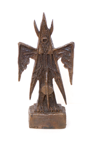 WIFREDO LAM<br>
Osun<br>
(<i>Osun</i>), 1979<br>
bronze sculpture, number 19 of 50<br>
16 1/4 x 7 3/4 x 3 3/4 inches<br><br>
Illustrated in <i>Wifredo Lam: Catalogue Raisonné of the Painted Work, Volume II,<br>
1961-1982</i>, Project Director: Eskil Lam, Acatos 2002, page 225, no. 125.<br>
Illustrated in <i>Wifredo Lam and the International Avant-Garde, 1923-1982</i>, <br>
Lowery Stokes Sims, University of Texas Press, Austin, Texas, 2002, page 207, no. 9.14.<br>
Illustrated in Important Cuban Artworks, Volume Thirteen, Cernuda Arte,<br>
Coral Gables, Florida, November 2015, page 26 (same image, different number).<br><br>
Illustrated in <i>IMPORTANT CUBAN ARTWORKS,<br> Volume Fourteen</i>, page 39.