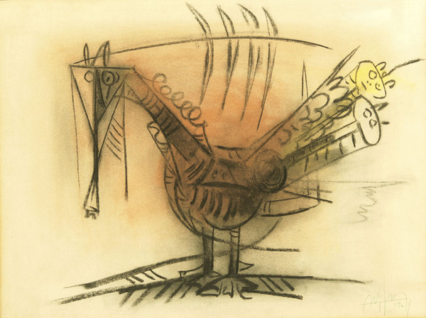 Wifredo Lam<br>Pjaro<br>(<i>Bird</i>), 1964<br>pastel on paper laid down on canvas<br>19 x 25 inches</br><br>This painting is accompanied by a photo-certificate of authenticity signed by Madame Lou Laurin Lam, dated September 22, 2011.