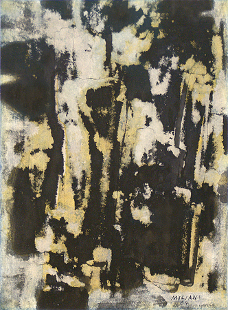 RA�L MILI�N<br>
Impressions<br>
(<i>Impresiones</i>), 1954<br>
mixed media on heavy paper
laid down on board<br>
15 x 11 inches<br><br>
<i>Provenance:</i><br>
Private Collection, Montevideo, Uruguay.<br><br>
Illustrated in <i>IMPORTANT CUBAN ARTWORKS,<br> Volume Fourteen</i>, page 68.
