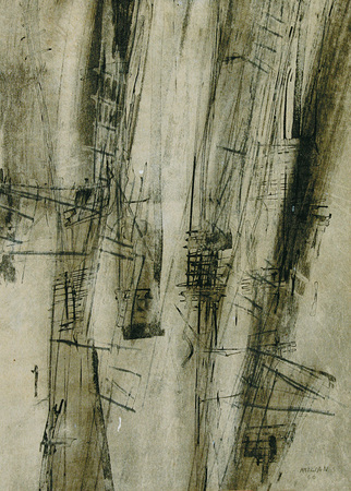 RA�L MILI�N<br>
Vagueness<br>
(<i>Lo Impreciso</i>), 1960<br>
mixed media on paper<br>
14 1/2 x 10 3/4 inches<br><br>
Illustrated in <i>IMPORTANT CUBAN ARTWORKS,<br> Volume Eight</i>, page 60.