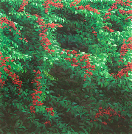 MIGUEL FLORIDO<br>
You in My Garden<br>
(<i>T en Mi Jardn</i>), 2016<br>
oil on canvas<br>
56 1/4 x 55 inches<br><br>
Illustrated in <i>IMPORTANT CUBAN ARTWORKS,<br> Volume Fourteen</i>, page 140. 