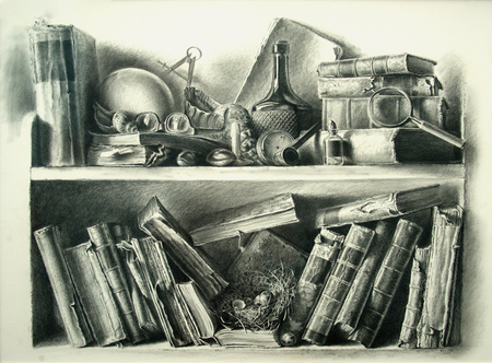 JOEL BESMAR<br>
Nostalgia<br>
(<i>Nostalgia</i>), 2010<br>
graphite on heavy paper laid down on board<br>
30 x 40 inches<br><br>
Exhibited in <i>Joel Besmar, The Endless Library</i>, 2013-2014,
<i>Cernuda</i> Arte, Coral Gables, Florida,<br> and illustrated in the
accompanying exhibition catalog, page 11.<br><br>
Illustrated in <i>IMPORTANT CUBAN ARTWORKS,<br> Volume Nine</i>, page 97.