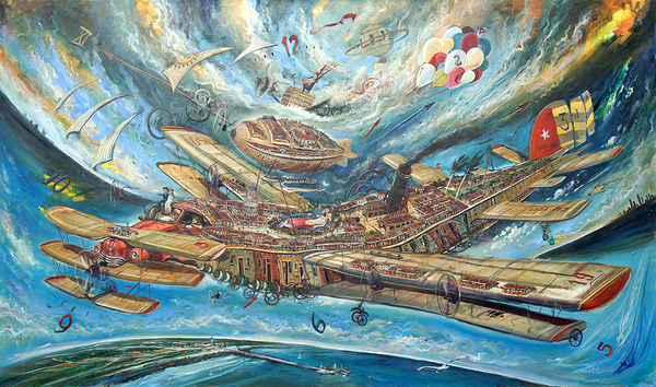 VICENTE HERNNDEZ<br> The Trip of Dreams and Nightmares<br> (<i>El Viaje de los Sueos y las Pesadillas</i>), 2016<br>  mixed media on canvas <br> 51 X 86 1/4 inches