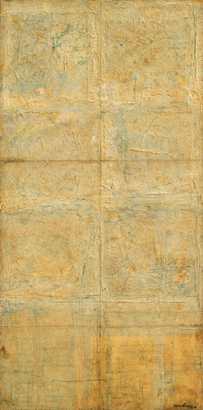 JUAN TAPIA RUANO<br>Impression<br> (<i>Impresi�n</i>)<br> 1975<br>
mixed media on heavy paper laid down on wood<br> 34 3/4 x 17 1/4 inches<br><br>
<i>Provenance:</i><br>
The Bustamante Collection, Palm Beach, FL.<br><br>
Illustrated in <i>IMPORTANT CUBAN ARTWORKS,<br>
Volume Fourteen</i>, page 97.