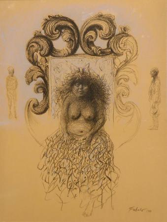 ROBERTO FABELO<br> The Sovereign<br>
(<i>La Soberana</i>)<br>
1988<br>
oil crayon on paper<br>
48 1/2 x 36 inches<br><br>
Illustrated in <i>IMPORTANT CUBAN ARTWORKS,<br>
Volume Six</i>, page 86.


