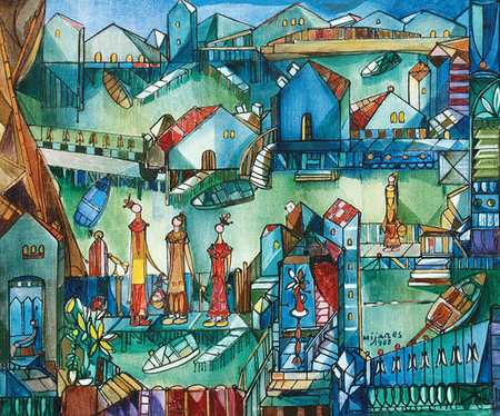 JOS� M. MIJARES<br>
Marina <br>
<i>(Marina)</i>, 1988<br>
oil on canvas<br>
20 x 24 inches<br><br>

Illustrated in <i>IMPORTANT CUBAN ARTWORKS</i>,
<br>Volume Seven, page 65.<br><br>

This painting comes from the collection of Manuel L�pez, 
<br>the photographer of the book <i>Jos� Mijares</i>, Paintings, Palette Publications, 1997.
