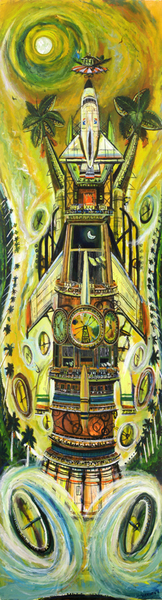VICENTE HERNÁNDEZ<br>
Mission Possible <br>
<i>(Misión Posible)</i>, 2011<br>
mixed media on canvas<br>
78 ¾ x 21 ¾ inches<br><br>
Illustrated in <i>IMPORTANT CUBAN ARTWORKS</i>,
Volume Ten, page 103.<br><br>
Exhibited in <i>Three from Cuba, The Art of Vicente, Sandro, and Florido– From the Fantastic to the Sublime</i>,
<br>Appleton Museum of Art, College of Central Florida, Ocala, Florida, Feburary–April 2012,
<br>and illustrated in the accompanying catalog, page 11.