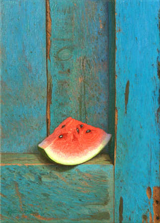 Miguel Florido<br>
Your Smile Refreshes My Life<br> 
(<i>Tu Sonrisa Me Refresca La Vida</i>), 2016-17<br>
oil on canvas<br>
13 3/4 x 9 3/4 inches<br><br>
Illustrated in <i>Important Cuban Artworks, Volume Fifteen, Cernuda</i> Arte,<br>
Coral Gables, Florida, November 2017, pg. 147.