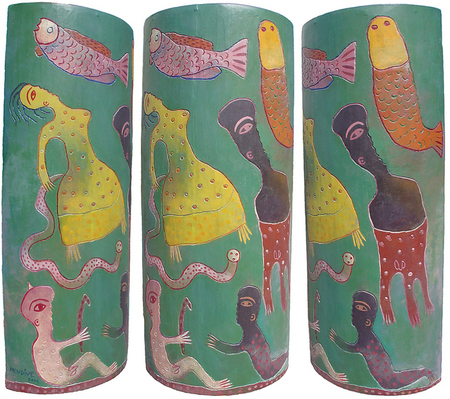 Manuel Mendive<br>
We Are The Same<br>
(<i>Somos los Mismos</i>), 2004<br>
acrylic on Royal Palm trunk<br>
35 x 15 x 6 1/2 inches<br><br>
Illustrated in <i>Important Cuban Artworks, Volume Fifteen, Cernuda</i> Arte,<br>
Coral Gables, Florida, November 2017, pg. 133.