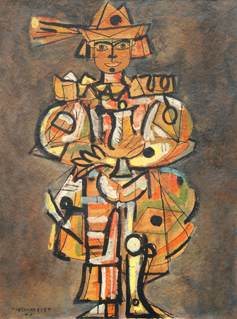 René Portocarrero<br> Boy King<br> (<i>Niño Rey</i>), 1955<br>
mixed media on heavy paper laid down on board<br> 15 x 11 inches<br><br>
Illustrated in <i>Important Cuban Artworks, Volume Fifteen, Cernuda</i> Arte,<br>
Coral Gables, Florida, November 2017, pg. 58.