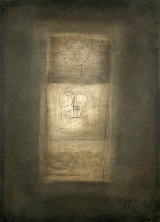 Raúl Milián <br>
Phases<br> (<i>Fases</i>), 1964<br>
mixed media on heavy paper laid down on board<br>
14 x 10 ¾ inches<br><br>
Illustrated in <i>Important Cuban Artworks, Volume Fifteen, Cernuda</i> Arte,<br>
Coral Gables, Florida, November 2017, pg. 84.