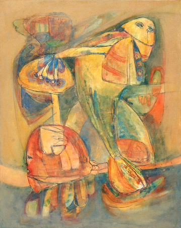 Gina Pellón<br> Counter-Signal<br> (<i>Contraseña</i>), 1972<br> mixed media on canvas<br> 36 ¼ x 28 ¾ inches<br><br>
<i>Provenance</i>:<br> Collection, Denmark.<br><br>
Illustrated in <i>Important Cuban Artworks, Volume Fifteen, Cernuda</i> Arte,<br>
Coral Gables, Florida, November 2017, pg. 101.