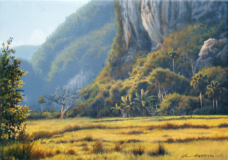 GIOSVANY ECHEVARR�A<br>
The Golden Hours <br>
(<i>Las Horas Doradas</i>), 2015<br>
oil on canvas<br>
9 � x 13 � inches<br>
<b><FONT COLOR= red>SOLD</Font Color></b>