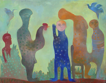 MANUEL MENDIVE<br>
Inside Me, Inside You<br>
(<i>Dentro de M�, Dentro de Ti</i>), 2004<br>
acrylic on canvas<br>
31 x 39 � inches<br>
<b><FONT COLOR= red>SOLD</Font Color></b>