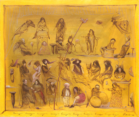ROBERTO FABELO<br>
Rehearsals<br>
(<i>Ensayos</i>), 1991<br>
oil on canvas<br>
21  x 25 ⅛inches <br>
<b><FONT COLOR= red>SOLD</Font Color></b>