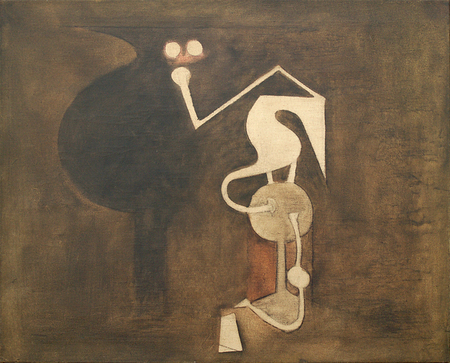 WIFREDO LAM<br>
The Reality of the Birds<br> 
(<i>La Realidad de los Pjaros</i>), 1970
oil on canvas<br>
29 3/4 x 36 1/2 inches