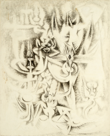 WIFREDO LAM<br>
Transformation<br>
(<i>Transformaci�n</i>), 1945<br>
oil on canvas<br>
61 x 49 1/4 inches