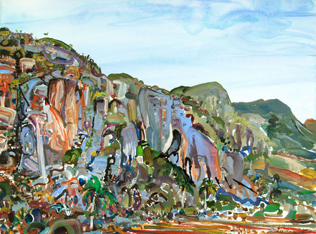 LILIAN GARC�A-ROIG<br>
Made in Cuba: Cave of the Cow Hill<br> 
(<i>Hecho en Cuba: Mogote Cueva de la Vaca</i>), 2017<br>
acrylic on heavy paper laid down on wood<br>
22 x 30 inches