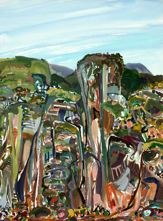 LILIAN GARC�A-ROIG<br>
Made in Cuba: Facade of the Wedges<br> 
(<i>Hecho en Cuba: Fachada de las Laderas</i>), 2017<br>
acrylic on heavy paper laid down on wood<br>
30 x 22 inches