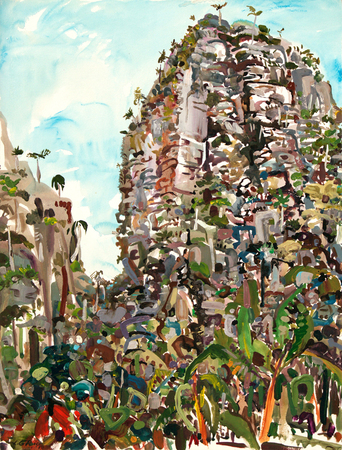 LILIAN GARC�A-ROIG<br>
Made in Cuba: The Edge of the Knife Hill<br> 
(<i>Hecho en Cuba: Mogote Filo de Cuchillo</i>), 2017<br>
acrylic on heavy paper laid down on wood<br>
30 x 22 inches