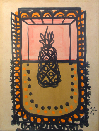 AMELIA PEL�EZ<br>
Pineapple<br>
(<i>Pi�a</i>), 1964<br>
mixed media on cardboard<br>
30 x 22 1/2 inches