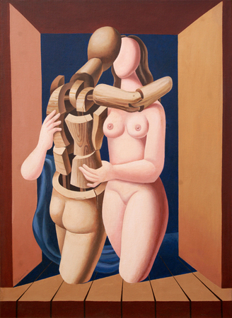 MARIO CARREO (19131999) <br>
Feminine Power <br>
(<i>Poder Femenino</i>), 1976 <br>
oil on canvas <br>
36 ⅝ x 27  inches

