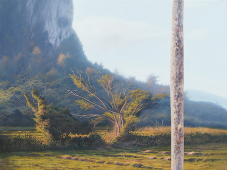 GIOSVANY ECHEVARR�A (b.1971) <br>
In the Calm of the Early Morning <br>
(<i>En la Calma de la Temprana  Ma�ana</i>), 2013 <br>
oil on canvas <br>
23 � x 31 � inches
