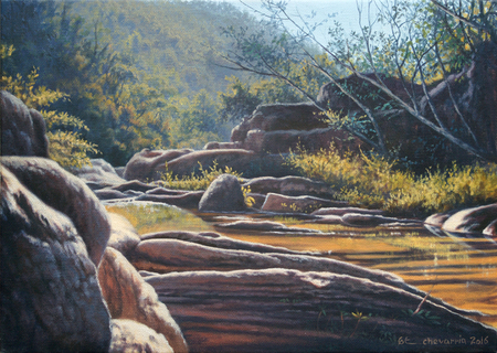 GIOSVANY ECHEVARR�A (b.1971) <br>
Interlude <br>
(<i>Interludio</i>), 2016 <br>
oil on canvas <br>
9 � x 13 � inches
