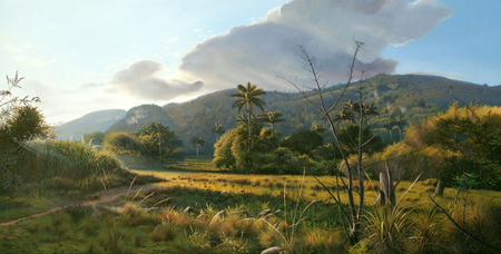 GIOSVANY ECHEVARR�A (b. 1971) <br>
Afternoon Interlude <br>
(<i>Interludio en la Tarde</i>), 2016 <br>
oil on canvas <br>
40 � x 78 inches
