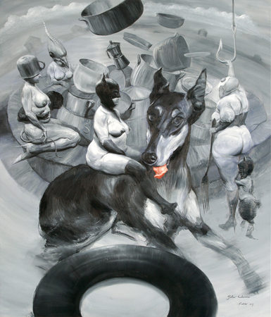 ROBERTO FABELO (b.1950) <br>
Havana Gothic <br>
(<i>Gtico Habanero</i>), 2017 <br>
oil on canvas <br>
92  x 79  inches
