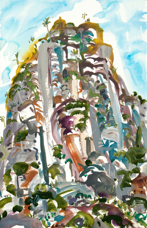 LILIAN GARCIA-ROIG (b. 1966) <br>
Edge of the Knife Outcropping (Made in Cuba)<br>
(<i>Afloramiento del Filo de la Navaja (Hecho en Cuba)</i>), 2017 <br>
acrylic on heavy paper laid down on wood <br>
22 x 15 inches

