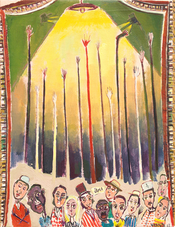 VICENTE HERN�NDEZ (b. 1971) <br>
Voting for More of the Same <br>
(<i>Votando por M�s de lo Mismo</i>), 2017 <br>
oil on canvas <br>
14 � x 11 � inches
