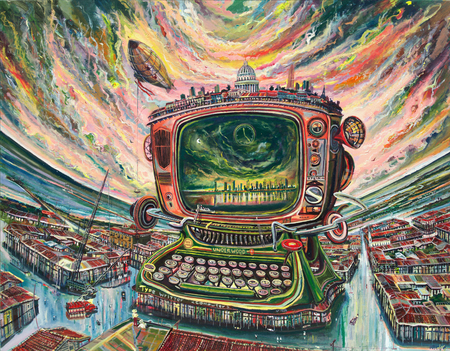 VICENTE HERN�NDEZ (b. 1971) <br>
My PC <br>
(<i>Mi PC</i>), 2011 <br>
mixed media on canvas <br>
39 � x 51 � inches
