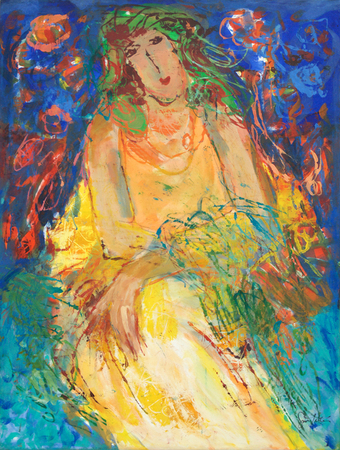 GINA PELL�N (1926�2014) <br>
Indigo <br>
(<i>Indigo</i>), 1996 <br>
mixed media on canvas <br>
45 � x 34 � inches
