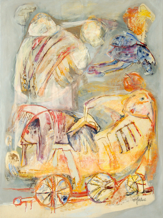 GINA PELL�N (1926 � 2014) <br>
Dream Window on Pedals <br>
(<i>Ventana de Sue�os a Pedal</i>), 1975 <br>
mixed media on canvas <br>
48 x 36 inches
