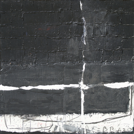 JORGE LUIS SANTOS (b. 1973) <br>
Untraceable Source (from the series A-Z) <br>
(<i>Medio sin Rastro (de la serie A-Z)</i>), 2017 <br>
mixed media on canvas <br>
36 x 36 inches
