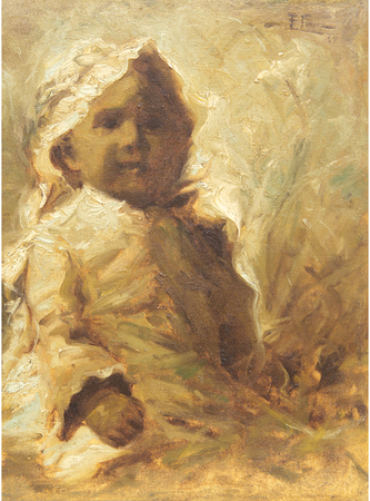 Fidelio Ponce de Len<br>Nia con Gorrito<br>(<i>Child with Bonnet</i>), 1935<br>oil on canvas<br>15 5/8 x 11 5/8 inches