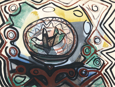 Amelia Pelez<br>Naturaleza Muerta con Pez<br>(<i>Still Life with Fish</i>), 1945<br>oil on heavy paper laid down on board<br>22 1/2 X 29 1/2 inches</br><br>This painting was exhibited at the Washington, D.C. Organization of American States, Seven Cuban Painters, August 1952.</br><br>Also exhibited at the University of Miami, Lowe Art Museum, October, 1952.</br><br>Also exhibited at Christies New York, Important Latin American Paintings, November 17, 1984, and illustrated in the auction catalog, lot 156.</br><br>Also exhibited at Art Miami Art Fair, Miami Beach, Florida, Cernuda Arte, Important Cuban Artworks, volume one, January 2003, and illustrated in the corresponding catalog, page 10.</br><br>This painting is accompanied by a photo-certificate of authenticity signed by Ramn Vzquez Daz, dated February 13, 2001.