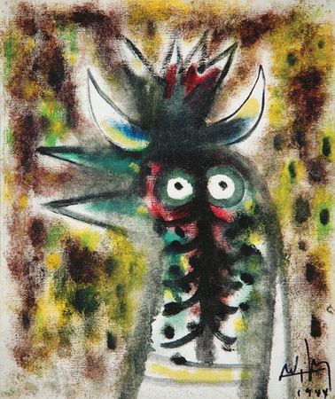 Wifredo Lam<br>Gallo Caribe<br>(<i>Caribbean Rooster</i>), 1944<br>oil on canvas<br>11 1/2 x 9 3/4 inches</br><br>Provenance: Galerie de la Prsidence, Paris, France; Inna Salomon Collection, Paris, France.</br><br>This painting is accompanied by a photo-certificate of authenticity signed by Madame Lou Laurin Lam, dated Paris, December 21, 2010.