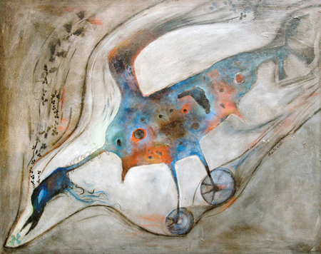 Angel Acosta Len<br>Pjaro Zunzn<br>(<i>Hummingbird</i>), 1963<br>oil on masonite<br>25 3/4 x 32 inches</br><br>Exhibited at Cuban Museum of Arts and Culture, Miami, Florida, Ten Cuban Artists in Paris, 1985,
and illustrated in the exhibition catalog, page 10.</br><br>Also exhibited at Christies, Latin American Art, May 1998, Lot 128, and illustrated in the corresponding catalog.</br><br>Provenance: Joaqun Ferrer, Paris, France.