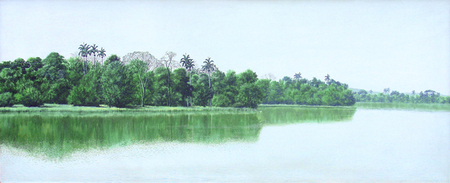 Toms Snchez<br>Orilla<br>(<i>Lake Shore</i>), 1986<br>acrylic on canvas<br>31 1/2 x 77 inches
